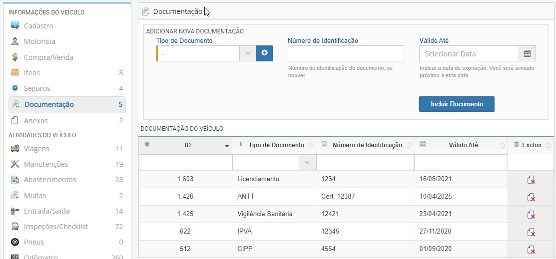 documentações de veículos