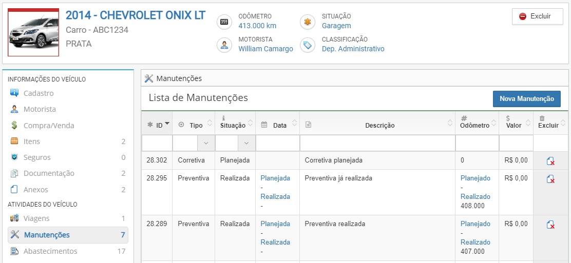 controle de veículos